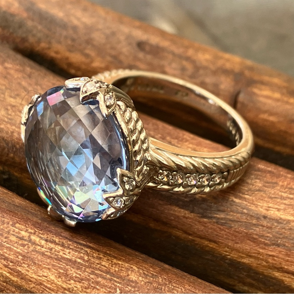 Judith Ripka Sterling Silver Blue Stone Ring 8 - Picture 3 of 10